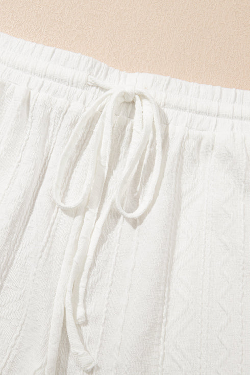 Textured Patched Pocket Short Sleeve Top Drawstring Shorts Set